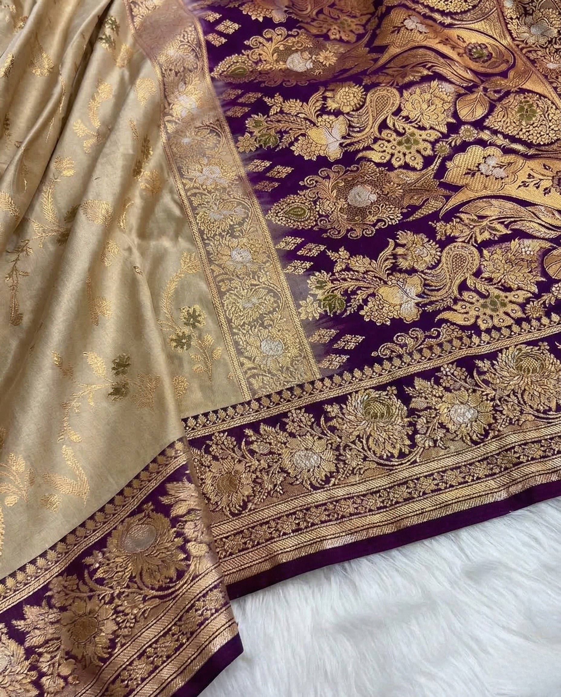 Vidhatri - Purple Banarasi Pure Mashru Satin Silk Saree With Rich Zari Jaal