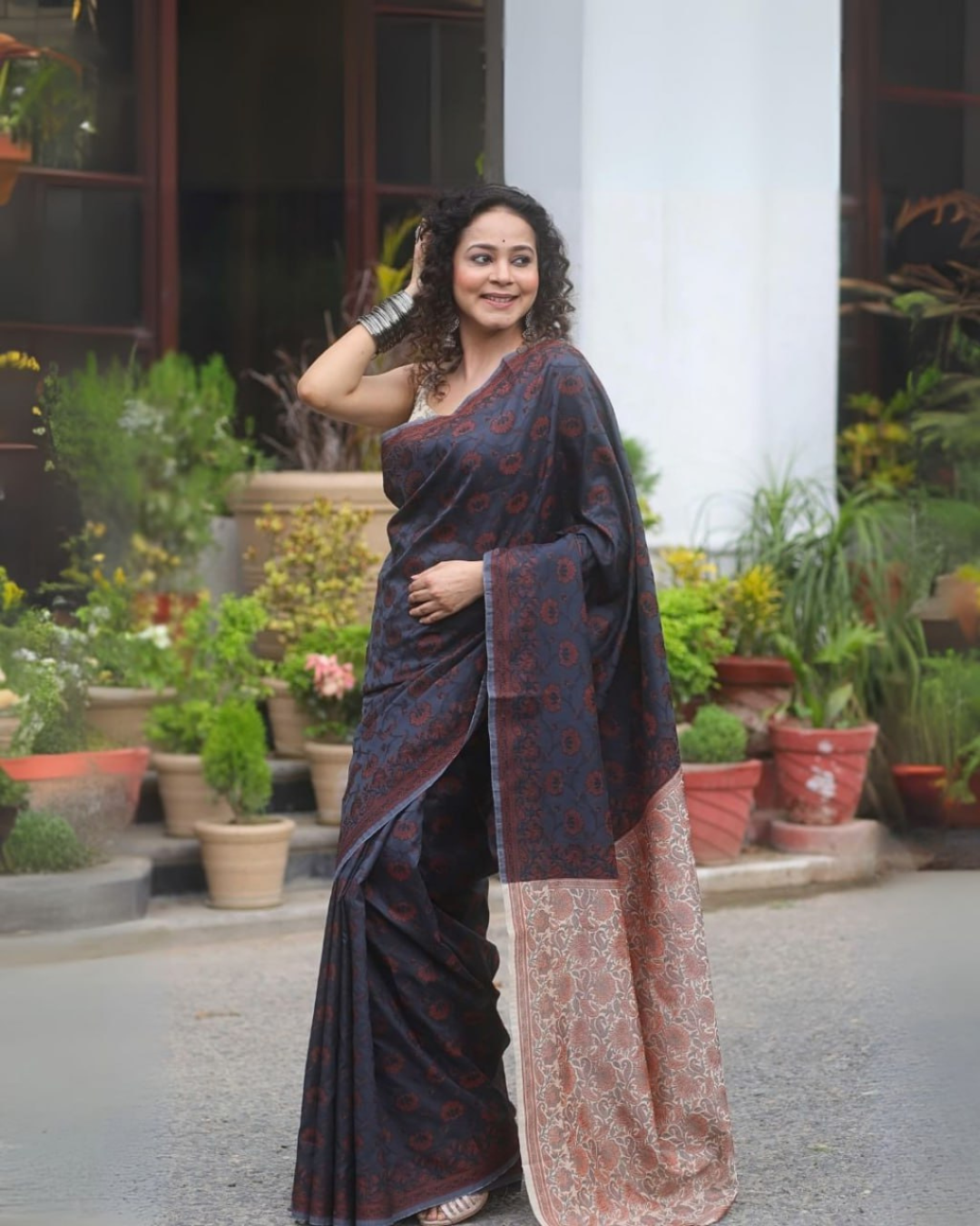 Neharika - Midnight Blue Printed Saree