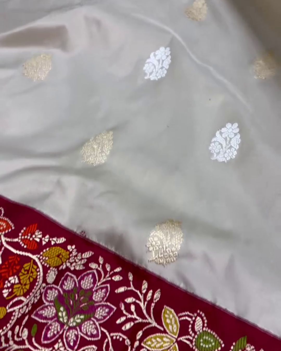 Radha - Ivory Organza Silk Saree with Meenakari Banarasi Border