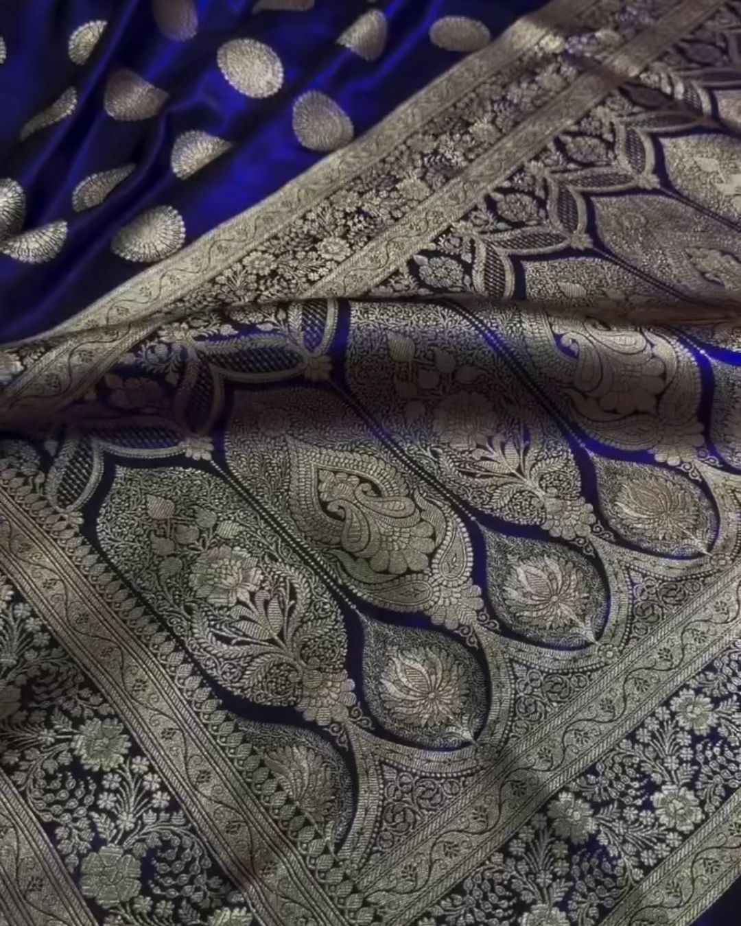 Samika - Blue Banarasi Satin Saree with Zari Butta and Floral Border