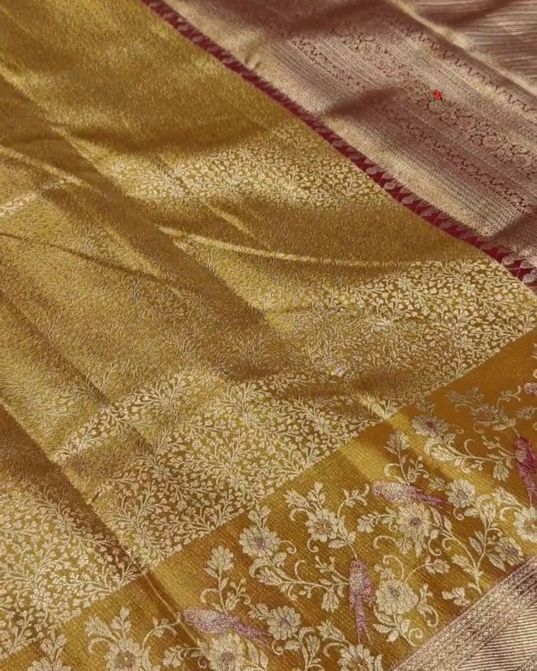 Tapasya - Mustard Gold Banarasi Silk Saree with Zari Floral Jaal