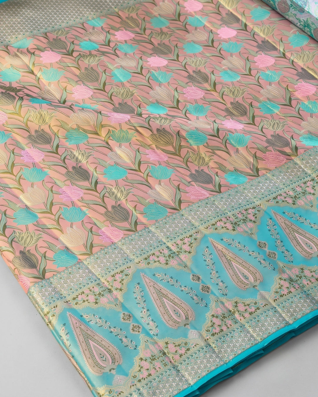 Kiya - Blush Pink Floral Paisley Jacquard Saree