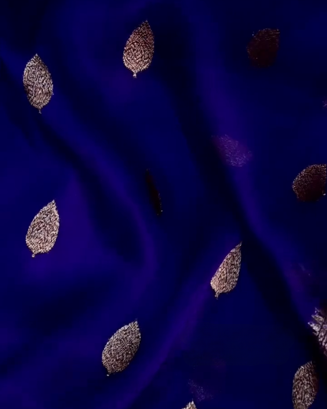 Keya – Royal Blue Banarasi Silk Saree with Leaf Buti and Antique Zari Border