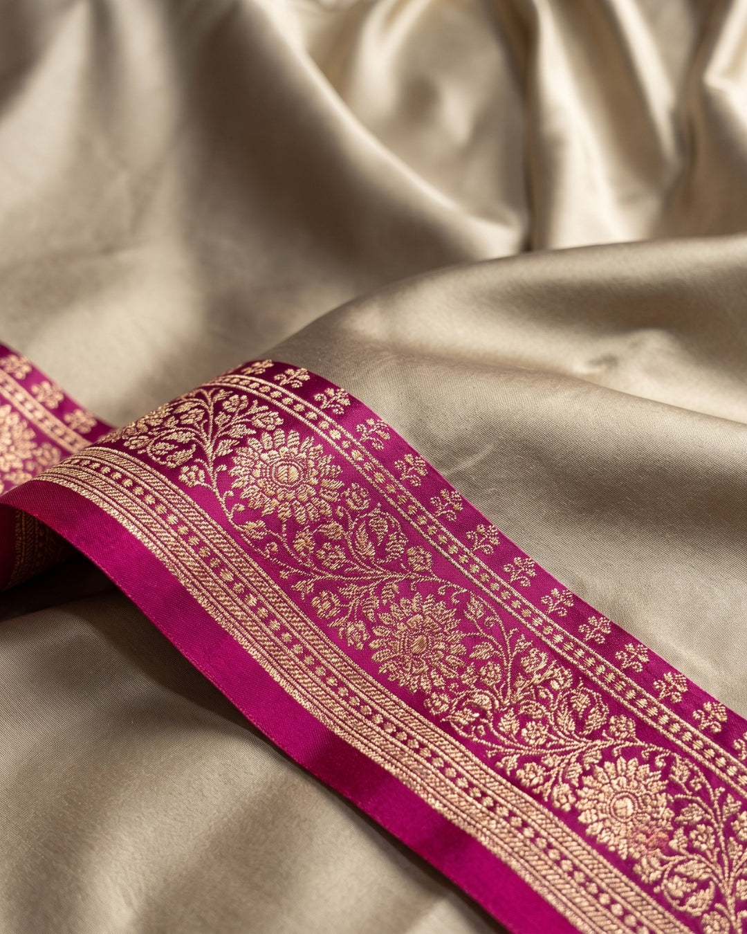 Hridya - Pearl Grey Banarasi Silk Designer Saree
