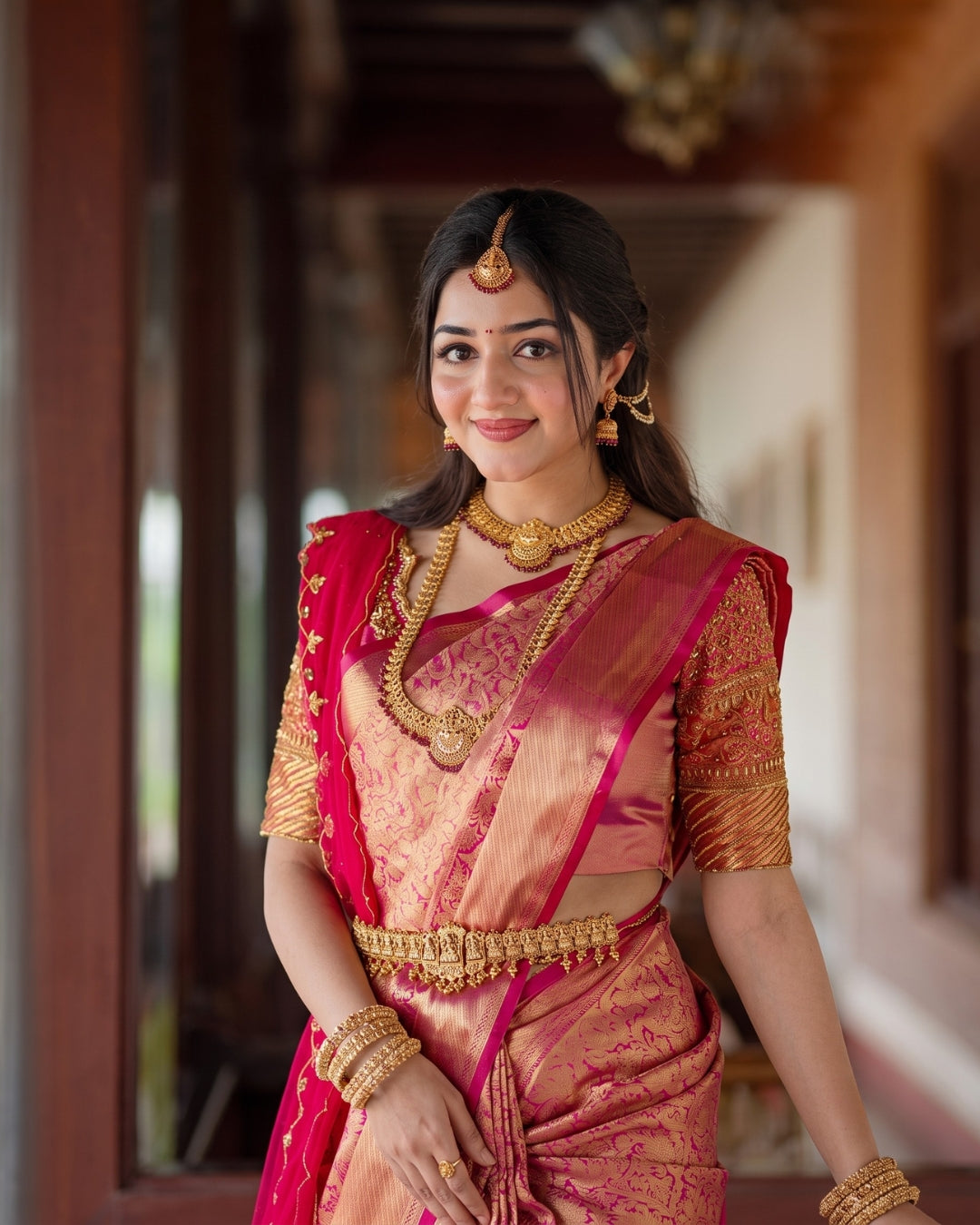Niva - Rose Gold Banarasi Jacquard Silk Saree
