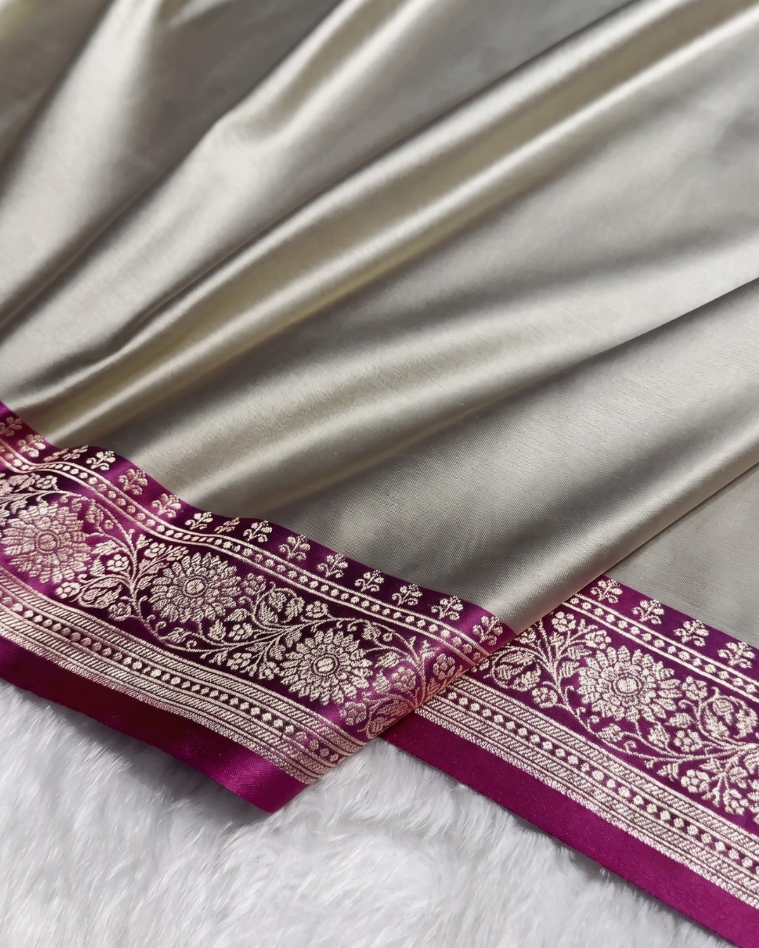 Hridya - Pearl Grey Banarasi Silk Designer Saree
