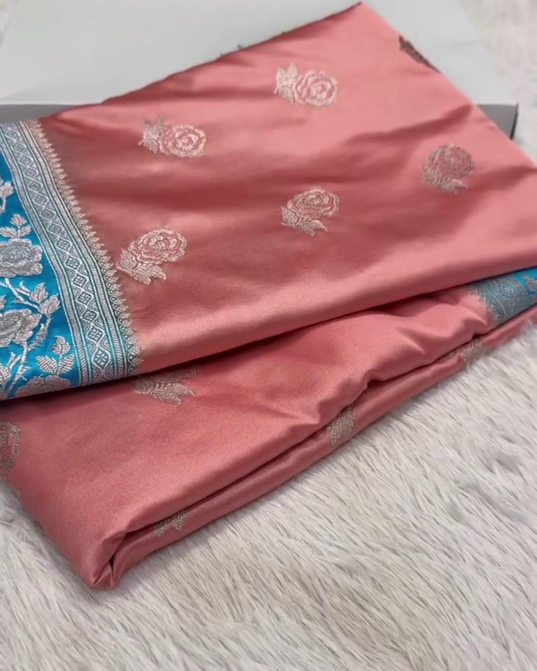 Devangana – Pink and Blue Dual-Tone Banarasi Mashru Katan Silk Saree with Silver Zari Weaving