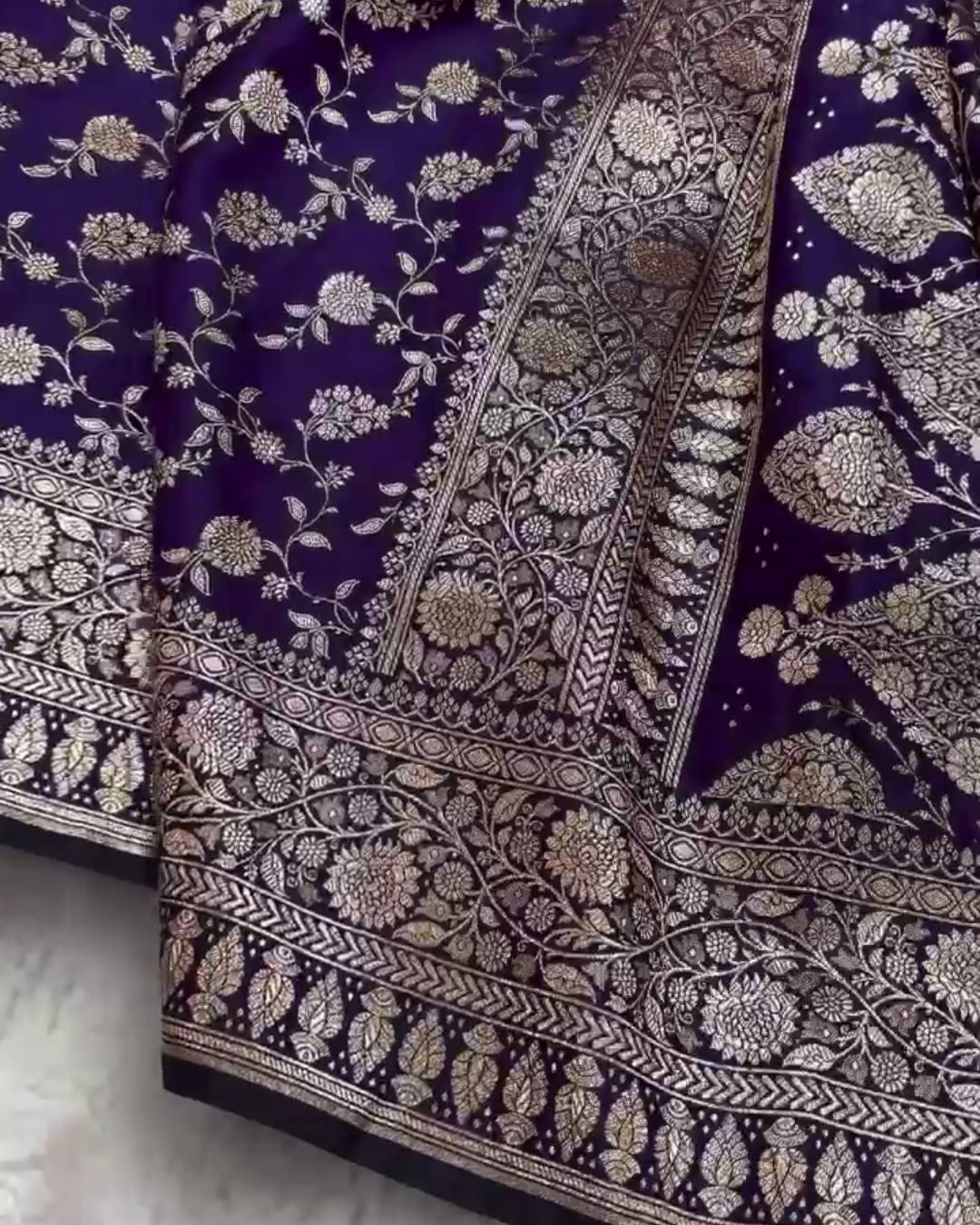 Dipa - Navy Blue Mashru Silk Saree with Golden Zari Floral Weaving