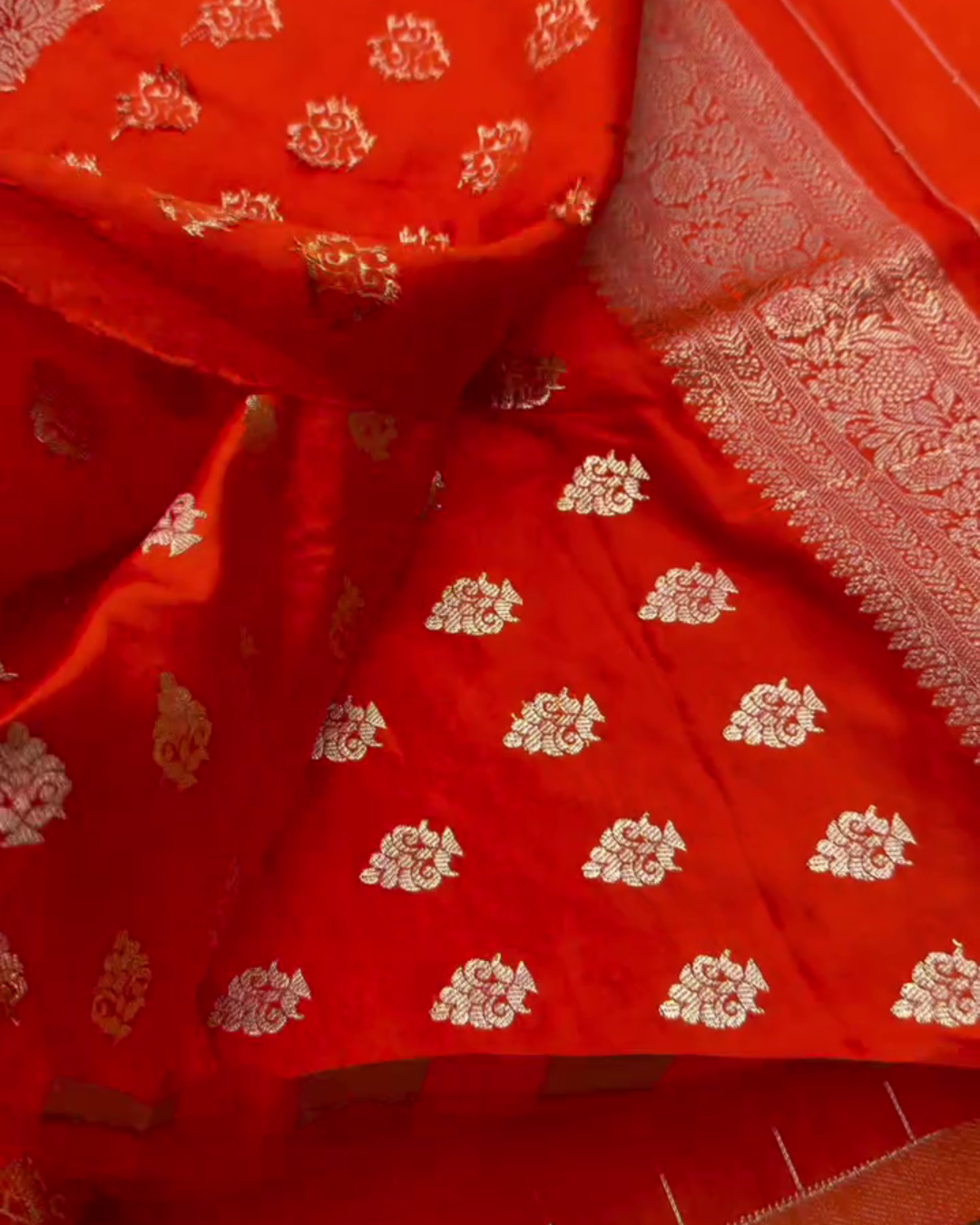 Mrinalika – Red Banarasi Mashru Satin Silk Saree with Zari Buta Weaving