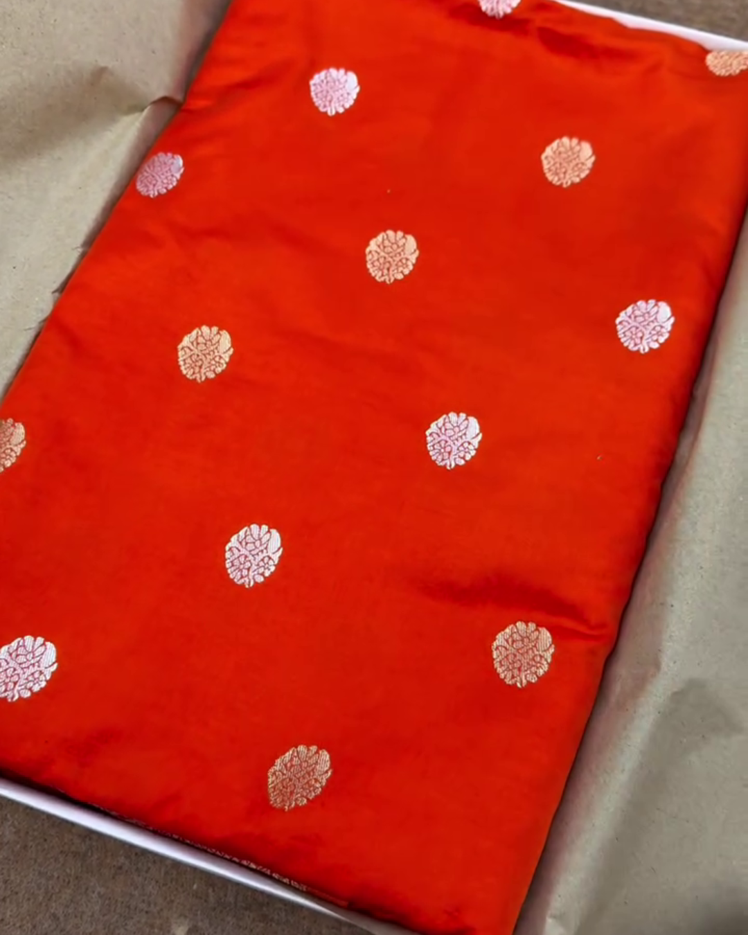 Mrinalika – Red Banarasi Mashru Satin Silk Saree with Zari Buta Weaving