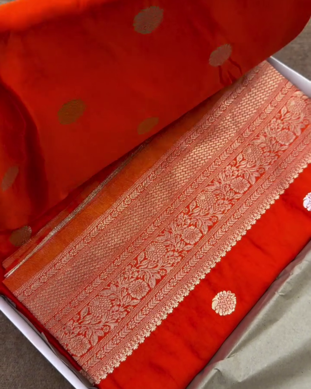 Mrinalika – Red Banarasi Mashru Satin Silk Saree with Zari Buta Weaving