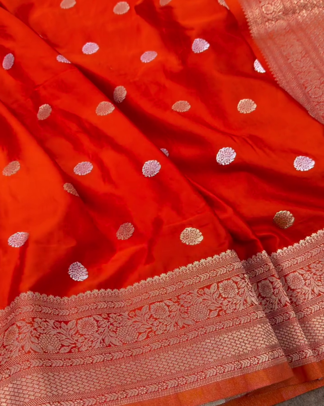 Mrinalika – Red Banarasi Mashru Satin Silk Saree with Zari Buta Weaving