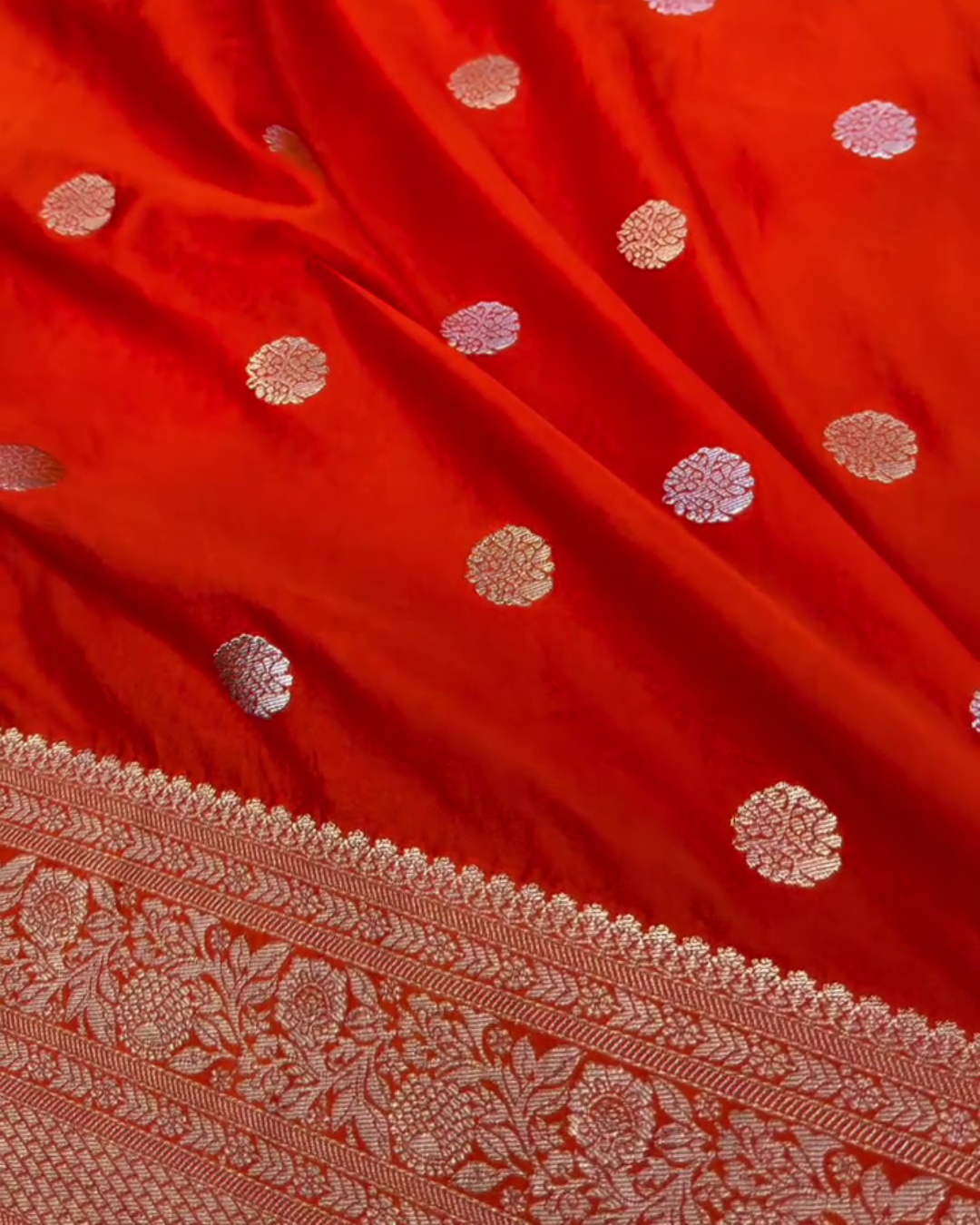 Mrinalika – Red Banarasi Mashru Satin Silk Saree with Zari Buta Weaving