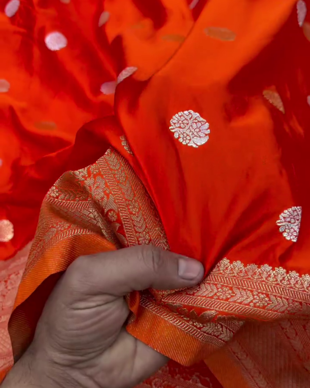 Mrinalika – Red Banarasi Mashru Satin Silk Saree with Zari Buta Weaving