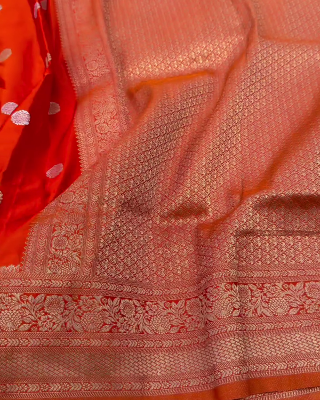 Mrinalika – Red Banarasi Mashru Satin Silk Saree with Zari Buta Weaving