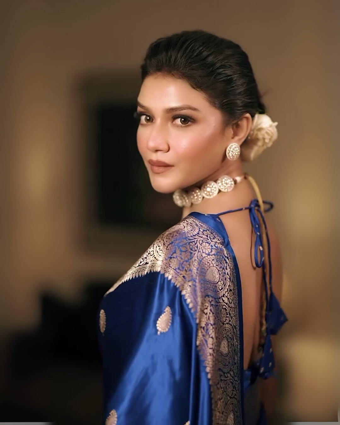 Sharvani – Royal Blue Banarsi Silk Saree with Zari Butta and Woven Border