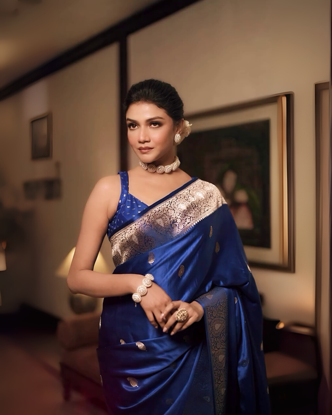 Sharvani – Royal Blue Banarsi Silk Saree with Zari Butta and Woven Border