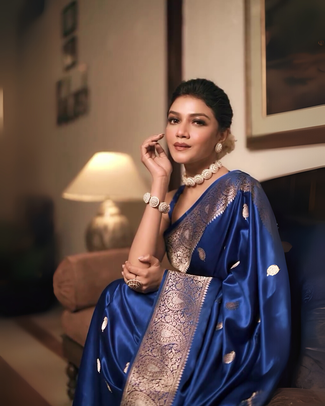 Sharvani – Royal Blue Banarsi Silk Saree with Zari Butta and Woven Border