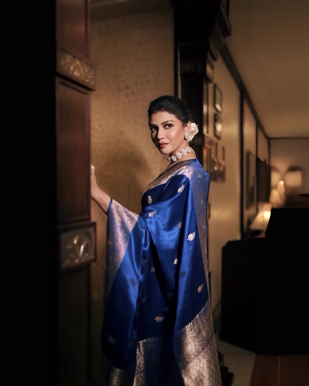 Sharvani – Royal Blue Banarsi Silk Saree with Zari Butta and Woven Border