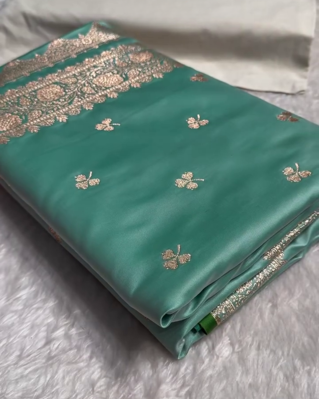 Urmila – Green Banarasi Semi-Katan Silk Saree with Golden Zari Butta and Broad Border