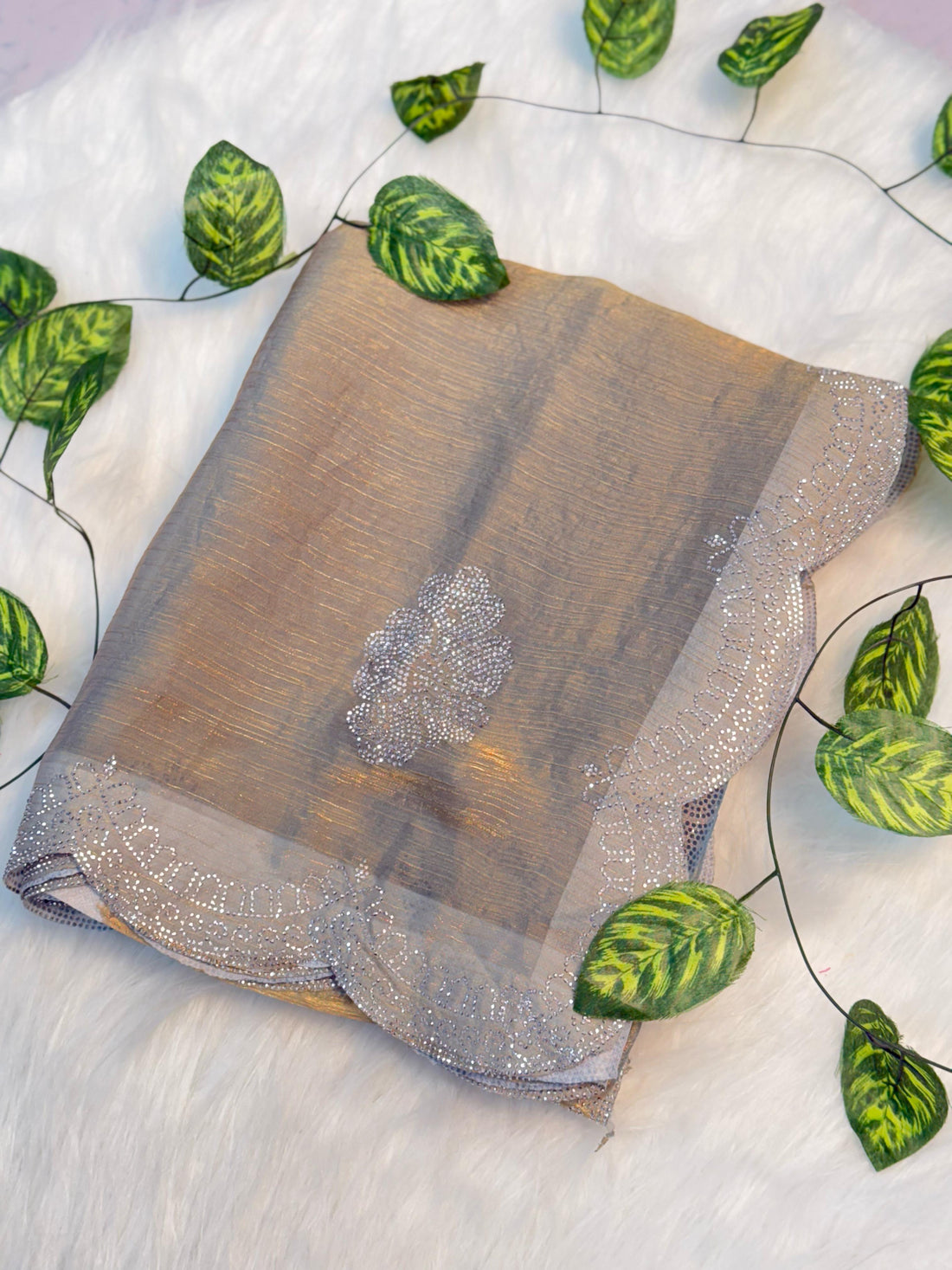 Mocha Brown Satin Saree with Subtle Sequin Embroidery