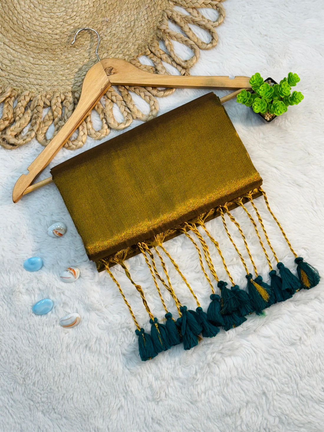 Gold Cotton Silk Dupatta with Rama Tassels