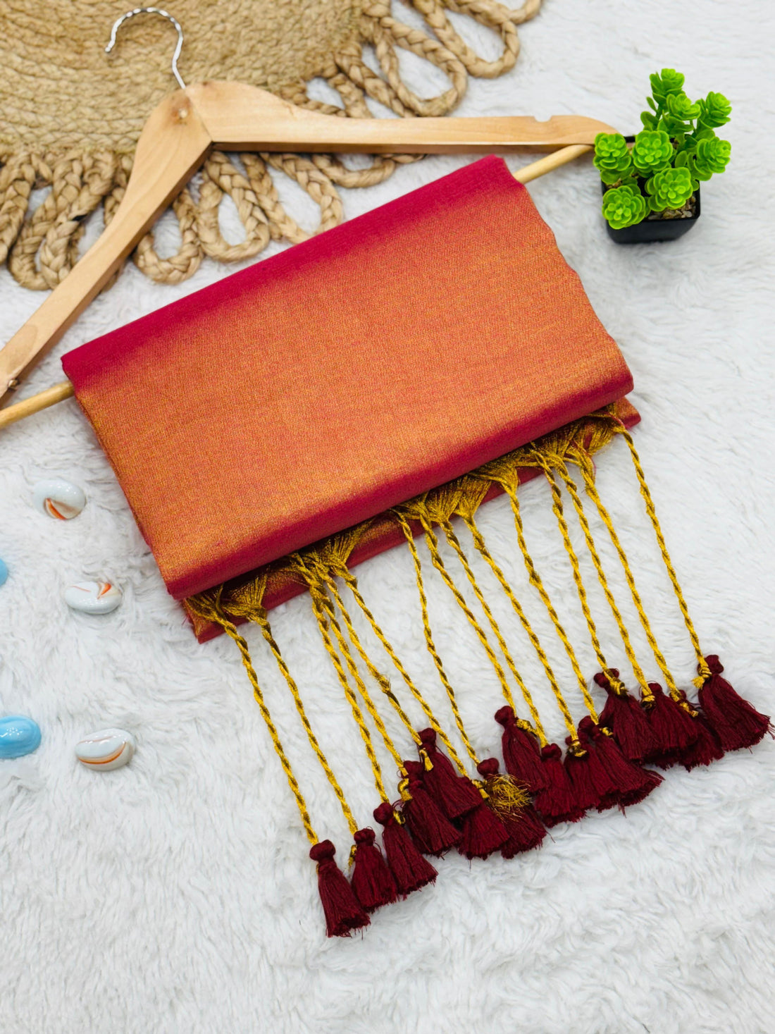 Red Cotton Silk Dupatta with Red Tassels