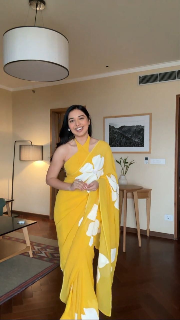 Sunbeam Bloom Georgette Saree in Yellow