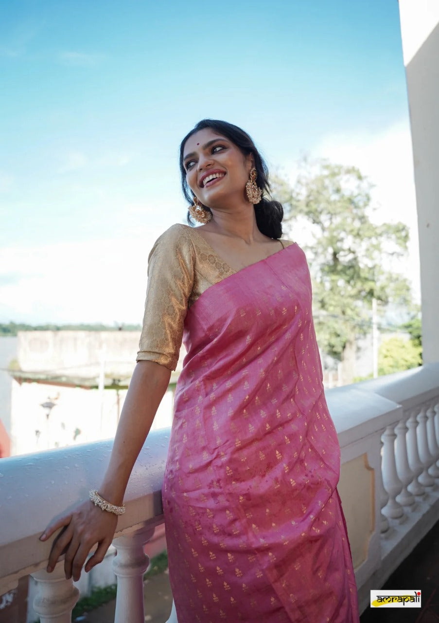 Rose Pink Handloom Tissue Silk Saree