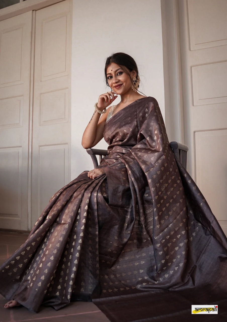 Rose Brown Handloom Tissue Silk Saree