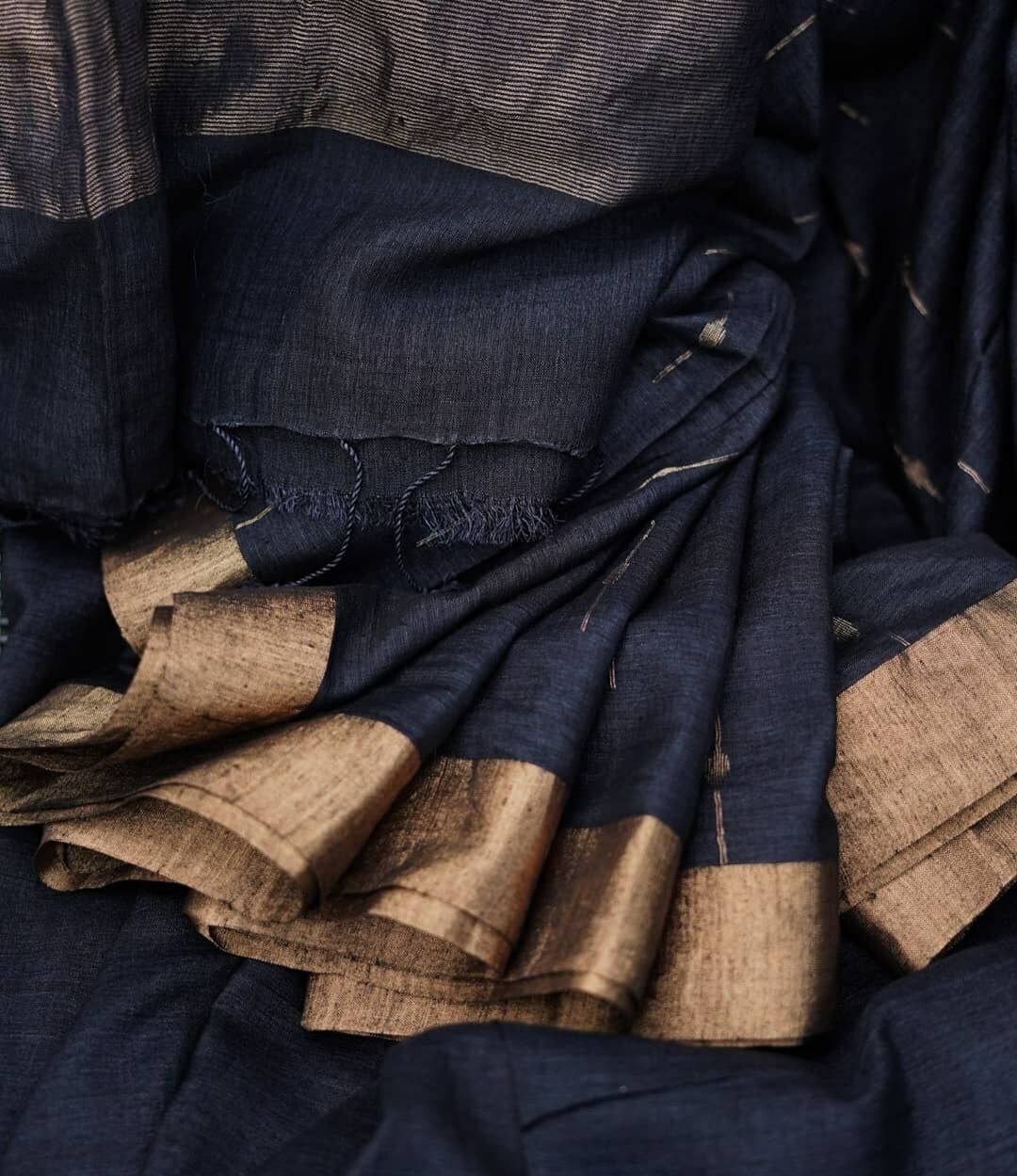 Vanya Black & Gold Zari Border Cotton Saree