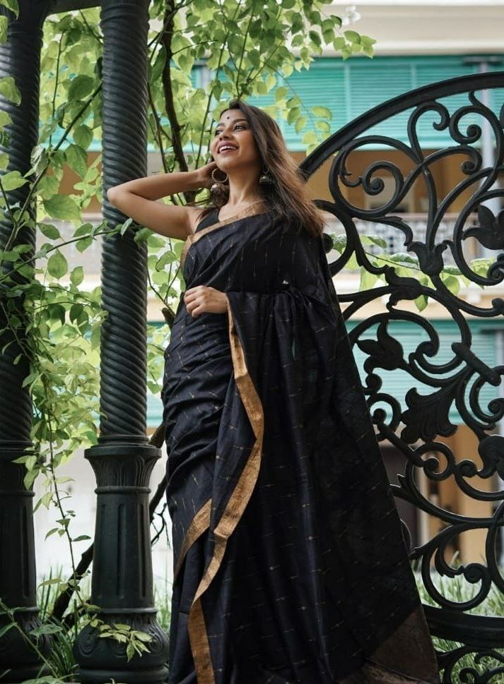 Vanya Black & Gold Zari Border Cotton Saree