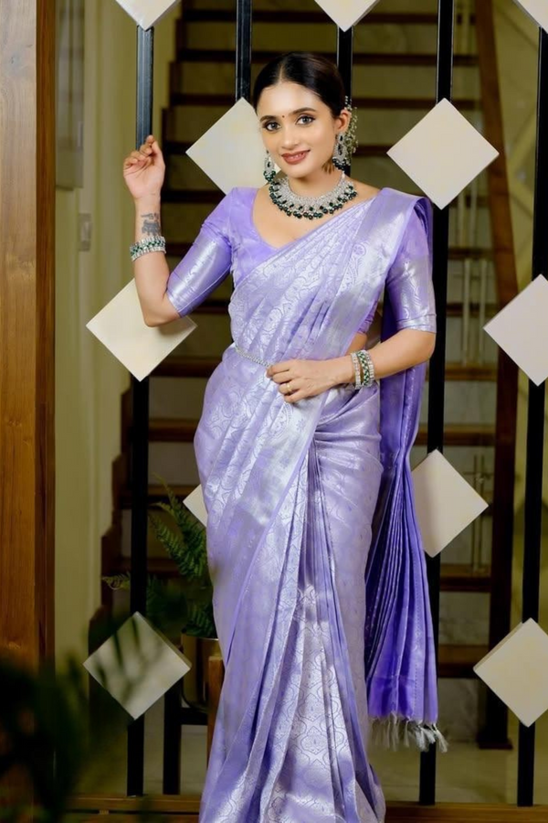 Lavender Soft Silk Saree with Silver Zari Weaving