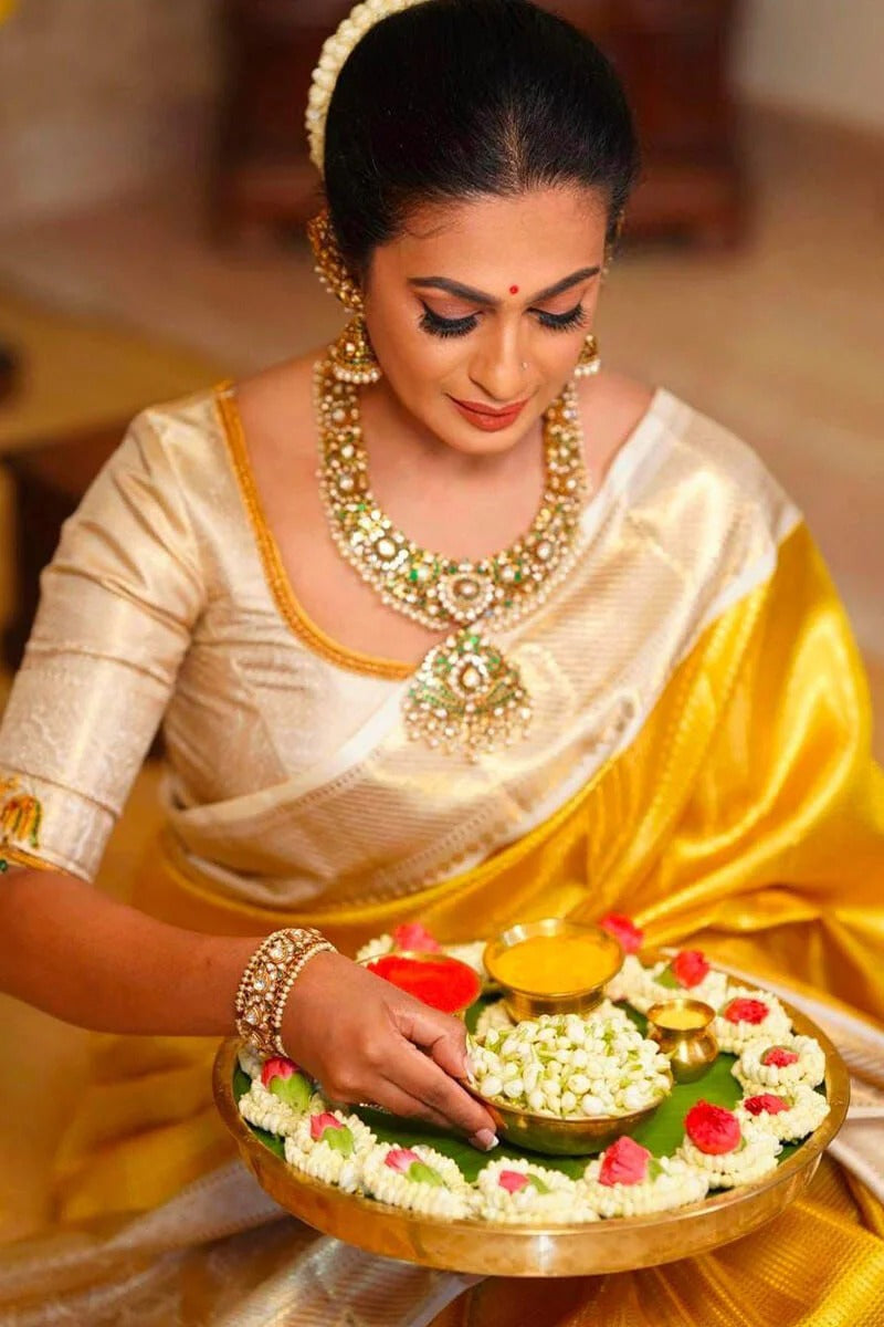 Sumitra - Yellow Kanjivaram Silk Saree with Rich Zari Weaving Border