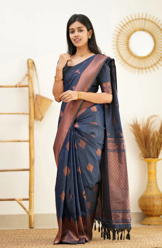 Maruti - Blue Soft Silk Saree with Jacquard Woven Border