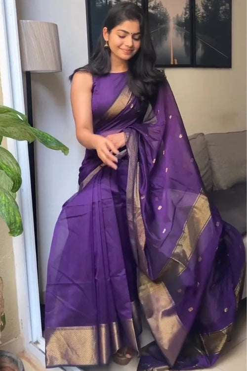 Bhavna - Purple Pure Linen Silk Saree with Jacquard Weaving