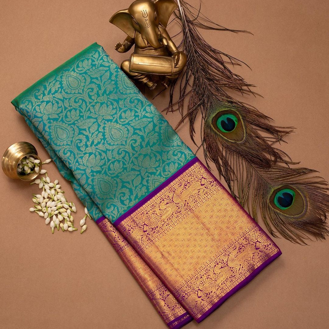 Saarya - Rama Green Soft Silk Jacquard Saree