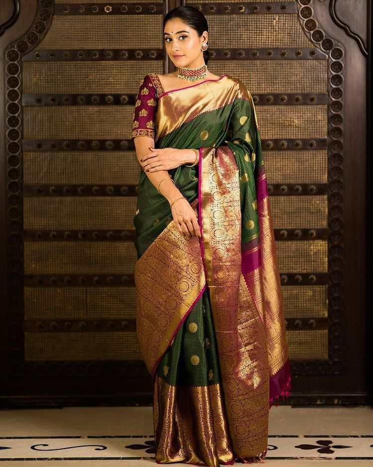 Mehar - Green Soft Banarasi Silk Saree with Golden Jacquard Detailing