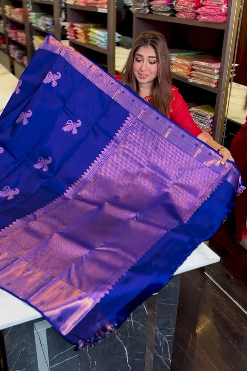 Aastha - Royal Blue Soft Silk Saree with Jacquard Woven Motifs