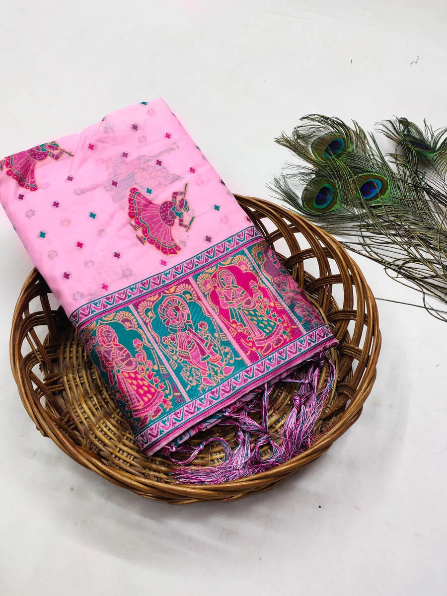 Sumati - Pink Kashmiri Modal Silk Saree with Zari Weaving