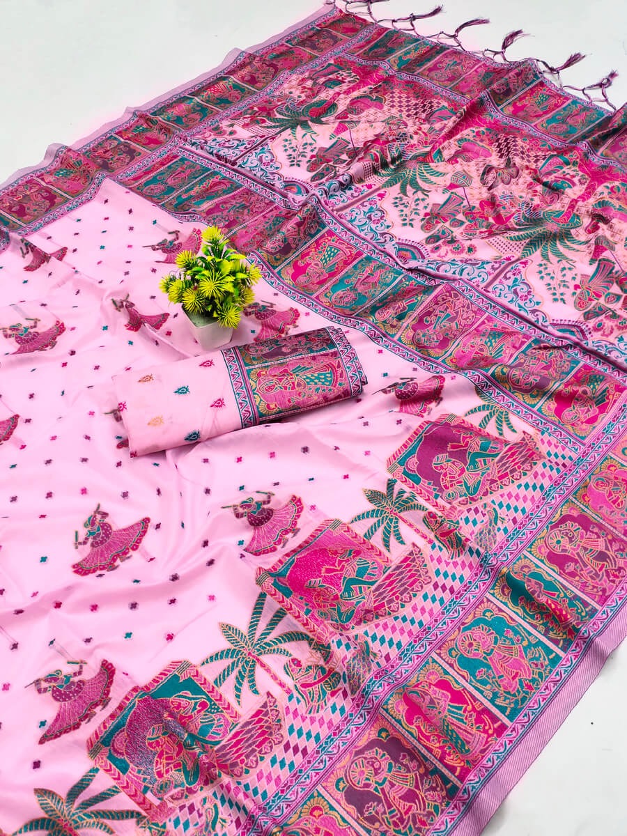 Sumati - Pink Kashmiri Modal Silk Saree with Zari Weaving