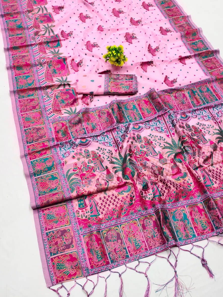 Sumati - Pink Kashmiri Modal Silk Saree with Zari Weaving