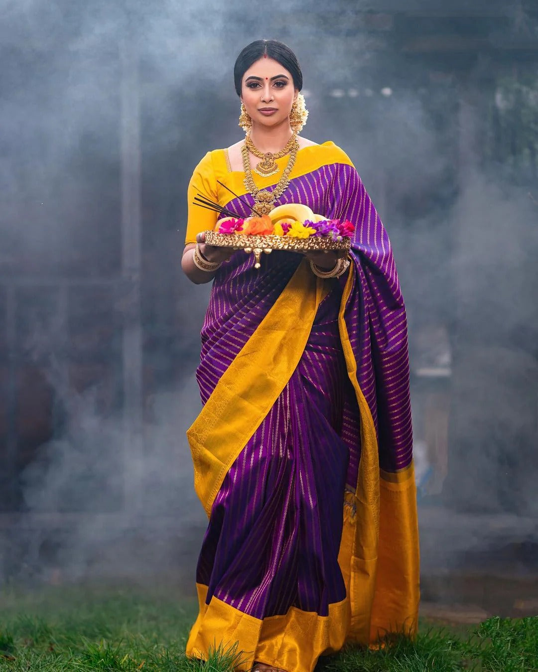 Anvi - Yellow Soft Banarasi Silk Saree with Jacquard Work