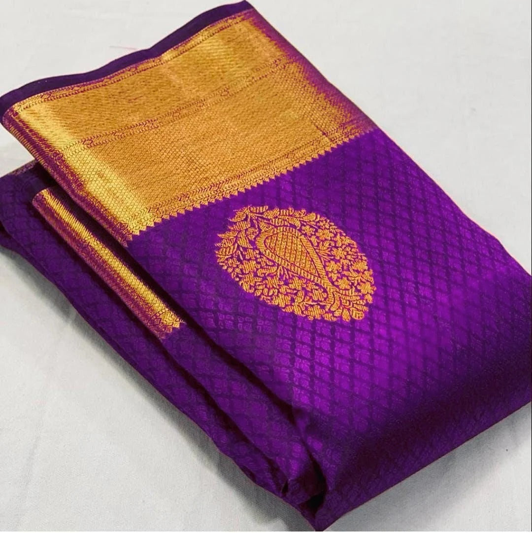 Meenal - Purple Soft Banarasi Silk Saree with Jacquard Weaving