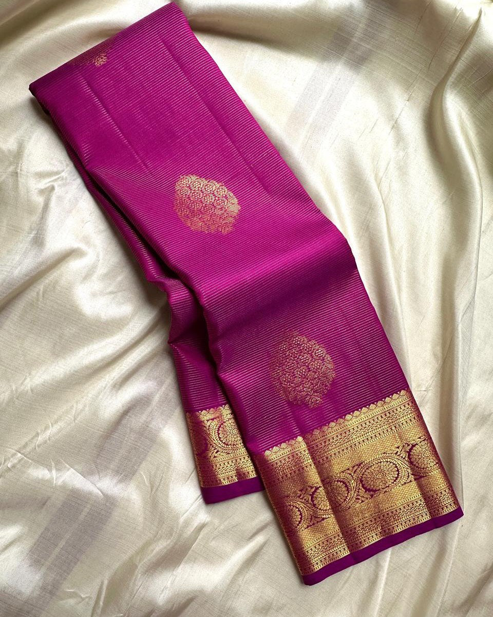 Ayushi – Pink Banarasi Soft Silk Saree with Gold Zari Butti & Traditional Border