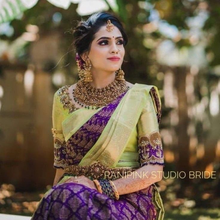 Niyara Green and Purple Banarasi Silk Saree With Fabulous Blouse Piece
