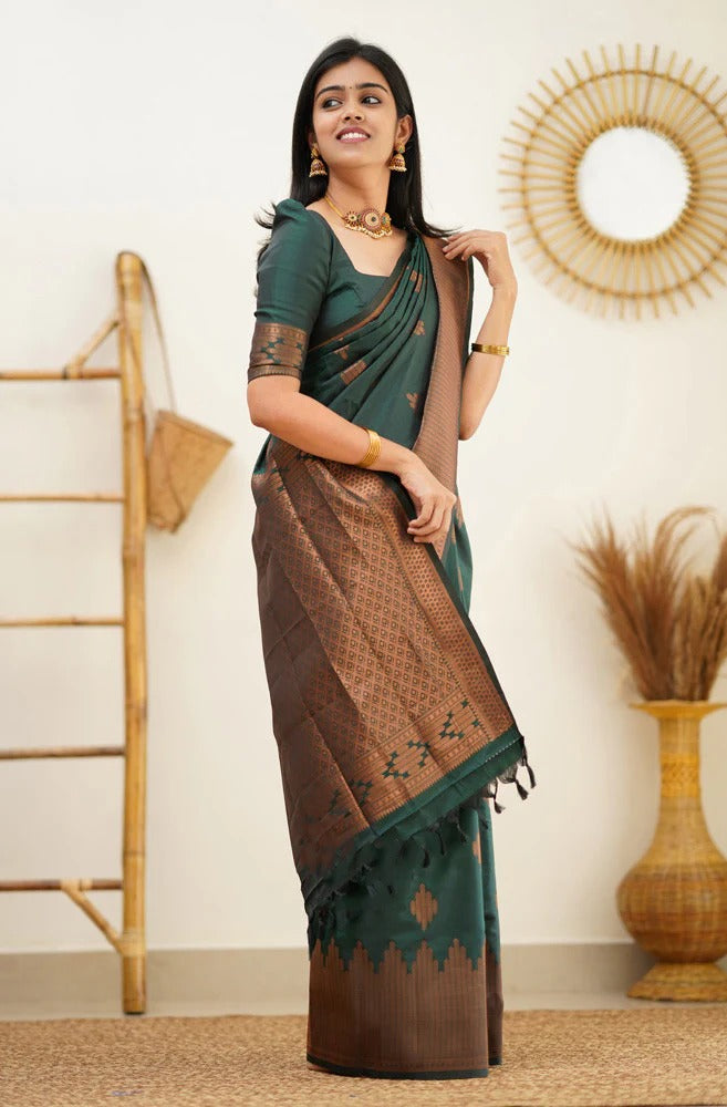 Maruti - Green Soft Silk Saree with Jacquard Woven Border