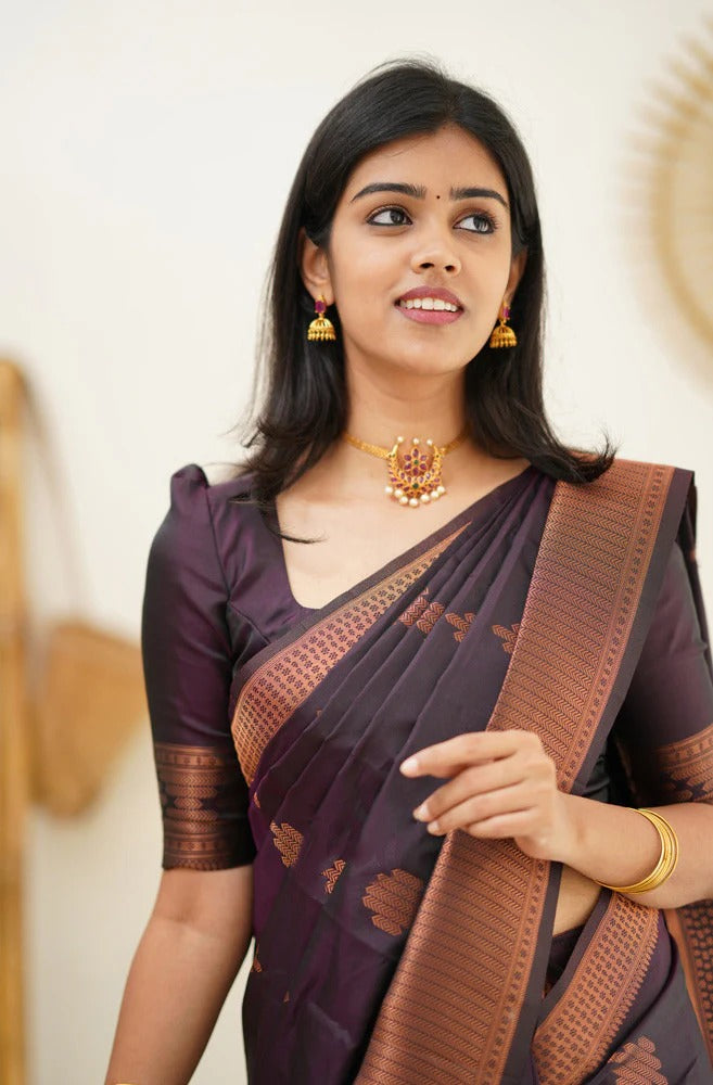 Maruti - Purple Soft Silk Saree with Jacquard Woven Border