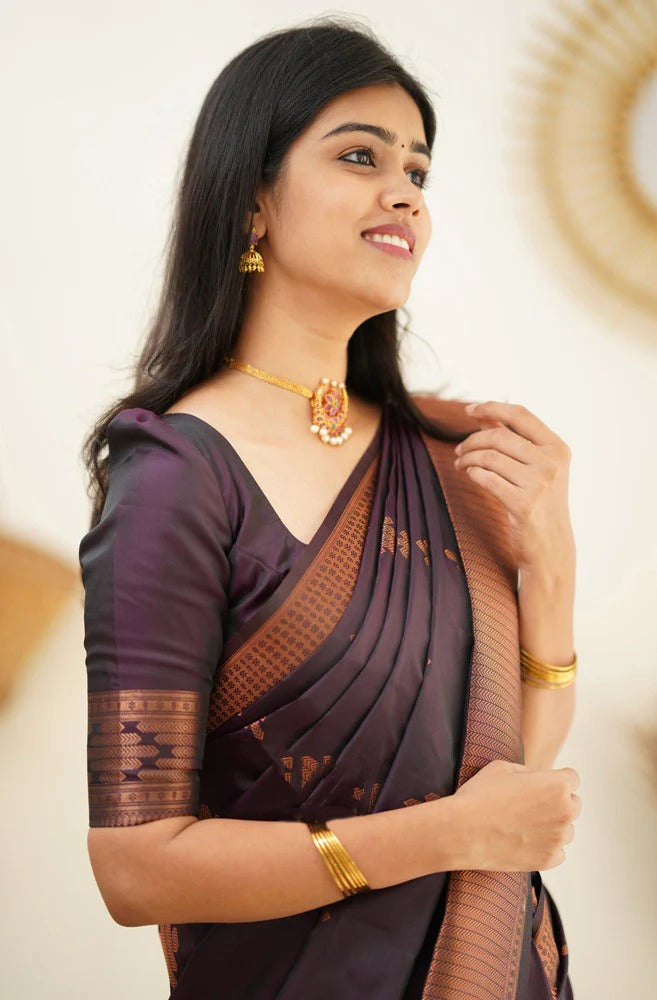 Maruti - Purple Soft Silk Saree with Jacquard Woven Border