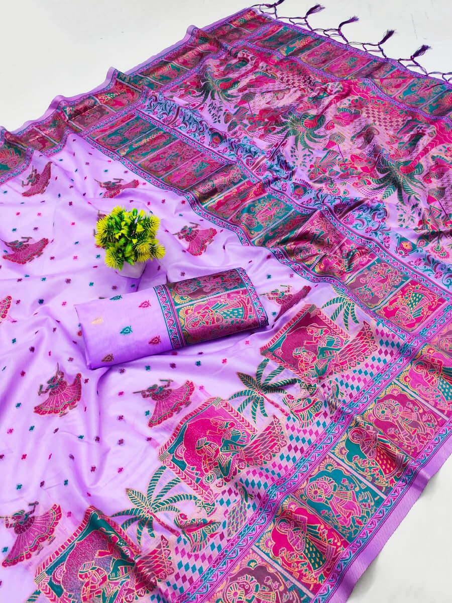 Sumati - Lavender Kashmiri Modal Silk Saree with Zari Weaving